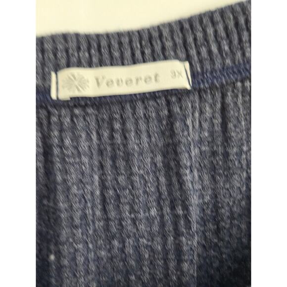 Veveret Off Shoulder Waffle Knit Button Down Tie Front 3XL Dark Heather Blue Top - Picture 2 of 4